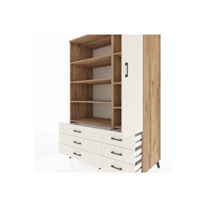 Kronos Dolap 8 Raflı 6 Çekmeceli Tek Kapaklı  132x59x195 Çam-aytaşı/aytaşı