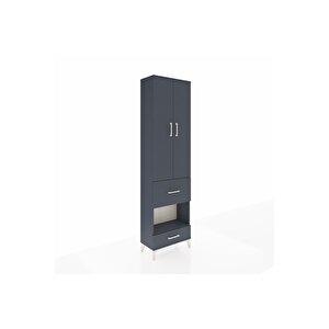 Arges Dolap 4 Raflı 2 Çekmeceli 2 Kapaklı 60x30x221 Antrasit-antrasit