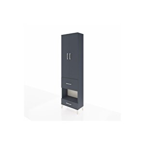 Arges Dolap 4 Raflı 2 Çekmeceli 2 Kapaklı 60x30x221 Antrasit-antrasit