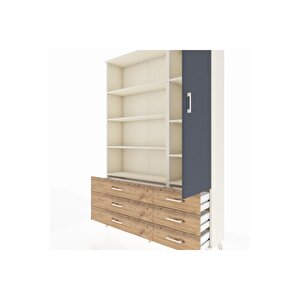 Arges Dolap 8 Raflı 6 Çekmeceli Tek Kapaklı  132x30x195 Aytaşı-antrasit/çam