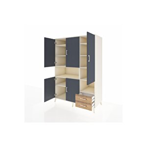 Kronos Dolap 10 Raflı 2 Çekmeceli 5 Kapaklı 132x59x195 Aytaşı-antrasit/çam