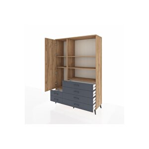 Hyperion Dolap 7 Raflı 6 Çekmeceli Tek Kapaklı  132x44x195 Çam-çam/antrasit