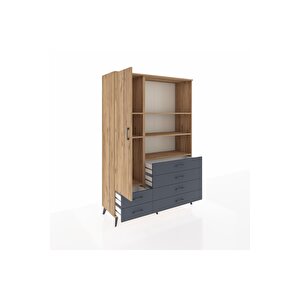 Hyperion Dolap 7 Raflı 6 Çekmeceli Tek Kapaklı  132x44x195 Çam-çam/antrasit