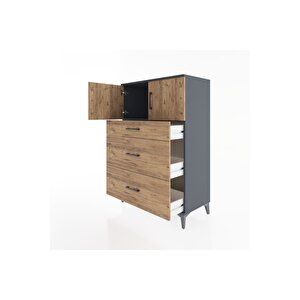 Hyperion Dolap Tek Raflı 3 Çekmeceli 2 Kapaklı 88x44x134 Antrasit-çam