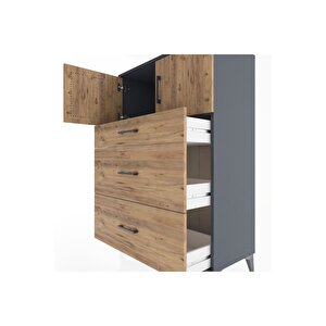 Hyperion Dolap Tek Raflı 3 Çekmeceli 2 Kapaklı 88x44x134 Antrasit-çam