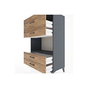 Hyperion Dolap Tek Raflı 4 Çekmeceli 88x44x134 Antrasit-çam