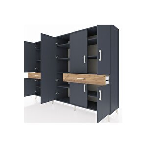 Hyperion Dolap 12 Raflı 2 Çekmeceli 8 Kapaklı 220x44x163 Antrasit-antrasit/çam