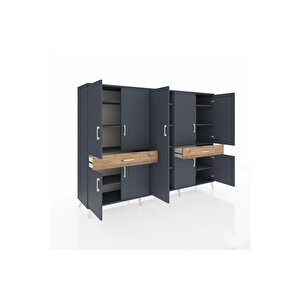 Hyperion Dolap 12 Raflı 2 Çekmeceli 8 Kapaklı 220x44x163 Antrasit-antrasit/çam