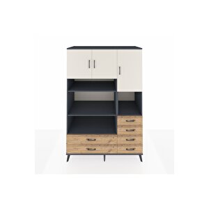 Kronos Dolap 9 Raflı 6 Çekmeceli 3 Kapaklı 132x59x195 Antrasit-aytaşı/çam