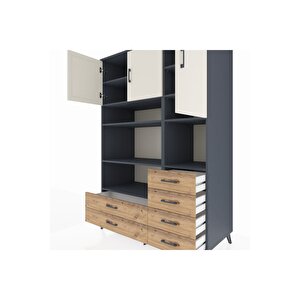 Kronos Dolap 9 Raflı 6 Çekmeceli 3 Kapaklı 132x59x195 Antrasit-aytaşı/çam