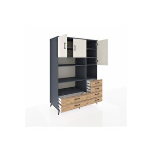 Kronos Dolap 9 Raflı 6 Çekmeceli 3 Kapaklı 132x59x195 Antrasit-aytaşı/çam