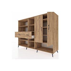 Kronos Dolap 10 Raflı 2 Çekmeceli 2 Kapaklı 220x59x163 Çam-çam