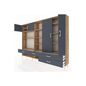 Arges Dolap 12 Raflı 4 Çekmeceli 4 Kapaklı 220x30x163 Çam-antrasit