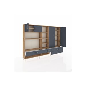 Arges Dolap 12 Raflı 4 Çekmeceli 4 Kapaklı 220x30x163 Çam-antrasit