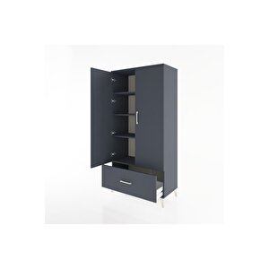 Hyperion Dolap 4 Raflı Tek Çekmeceli 2 Kapaklı 88x44x182 Antrasit-antrasit