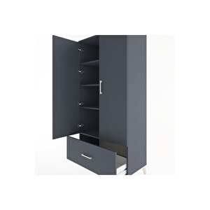 Hyperion Dolap 4 Raflı Tek Çekmeceli 2 Kapaklı 88x44x182 Antrasit-antrasit