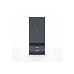 Arges Dolap 4 Raflı 2 Çekmeceli 2 Kapaklı 88x30x221 Antrasit-antrasit