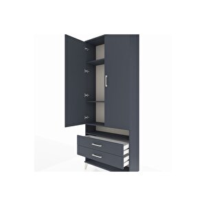 Arges Dolap 4 Raflı 2 Çekmeceli 2 Kapaklı 88x30x221 Antrasit-antrasit