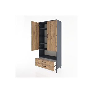 Hyperion Dolap 5 Raflı 2 Çekmeceli 2 Kapaklı 88x44x195 Antrasit-çam