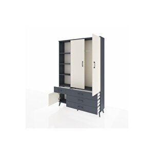 Arges Dolap 5 Raflı 4 Çekmeceli Tek Askılı 132x30x195 Antrasit-aytaşı/antrasit