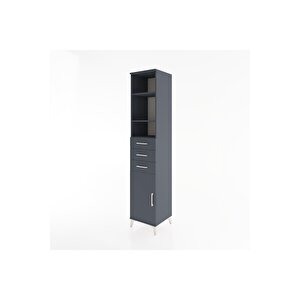 Hyperion Dolap 4 Raflı 3 Çekmeceli Tek Kapaklı 44x44x221 Antrasit-antrasit