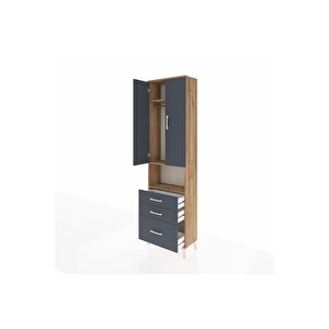 Arges Dolap 3 Raflı 3 Çekmeceli Tek Askılı 60x30x221 Çam-antrasit