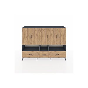 Hyperion Dolap 12 Raflı 3 Çekmeceli 5 Kapaklı 220x44x163 Antrasit-çam