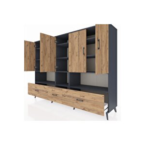 Hyperion Dolap 12 Raflı 3 Çekmeceli 5 Kapaklı 220x44x163 Antrasit-çam