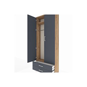 Arges Dolap 2 Raflı 2 Çekmeceli Tek Askılı 88x30x221 Çam-antrasit
