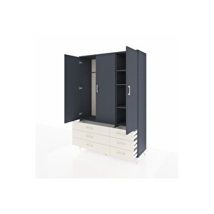 Hyperion Dolap 5 Raflı 6 Çekmeceli Tek Askılı 132x44x195 Antrasit-antrasit/aytaşı
