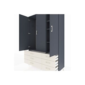 Hyperion Dolap 5 Raflı 6 Çekmeceli Tek Askılı 132x44x195 Antrasit-antrasit/aytaşı