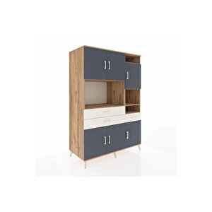 Kronos Dolap 10 Raflı 3 Çekmeceli 6 Kapaklı 132x59x195 Çam-antrasit/aytaşı