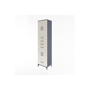 Hyperion Dolap 4 Raflı 5 Çekmeceli 4 Kapaklı 60x44x243 Antrasit-aytaşı