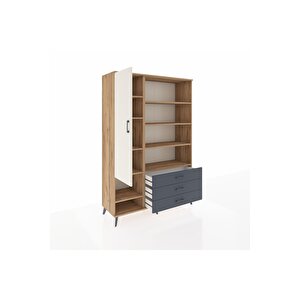 Hyperion Dolap 9 Raflı 3 Çekmeceli Tek Kapaklı  132x44x195 Çam-aytaşı/antrasit