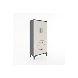 Hyperion Dolap 2 Raflı 2 Çekmeceli 2 Kapaklı 60x44x134 Antrasit-aytaşı