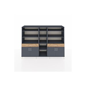 Hyperion Dolap 12 Raflı 2 Çekmeceli 4 Kapaklı 220x44x163 Antrasit-antrasit/çam