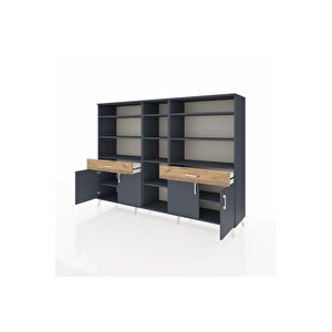 Hyperion Dolap 12 Raflı 2 Çekmeceli 4 Kapaklı 220x44x163 Antrasit-antrasit/çam