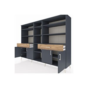 Hyperion Dolap 12 Raflı 2 Çekmeceli 4 Kapaklı 220x44x163 Antrasit-antrasit/çam