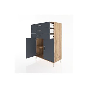 Hyperion Dolap Tek Raflı 3 Çekmeceli 2 Kapaklı 88x44x134 Çam-antrasit