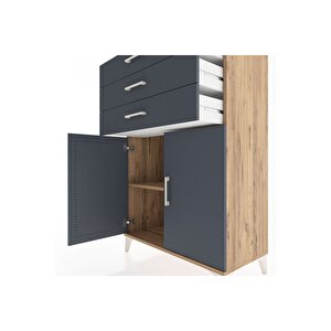 Hyperion Dolap Tek Raflı 3 Çekmeceli 2 Kapaklı 88x44x134 Çam-antrasit