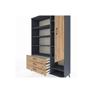 Hyperion Gardrop 9 Raflı 3 Çekmeceli Tek Kapaklı  132x44x195 Antrasit-çam