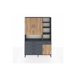 Arges Dolap 8 Raflı 5 Çekmeceli 3 Kapaklı 132x30x195 Antrasit-çam/antrasit