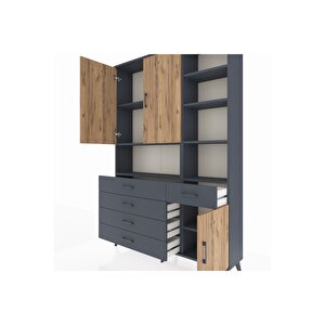 Arges Dolap 8 Raflı 5 Çekmeceli 3 Kapaklı 132x30x195 Antrasit-çam/antrasit