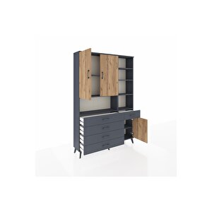 Arges Dolap 8 Raflı 5 Çekmeceli 3 Kapaklı 132x30x195 Antrasit-çam/antrasit