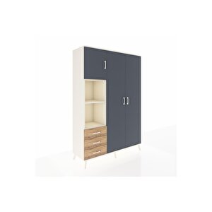 Hyperion Dolap 6 Raflı 3 Çekmeceli Tek Askılı 132x44x195 Aytaşı-antrasit/çam