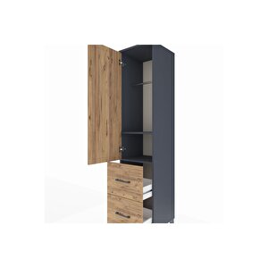 Hyperion Dolap 2 Raflı 2 Çekmeceli Tek Askılı 44x44x195 Antrasit-çam