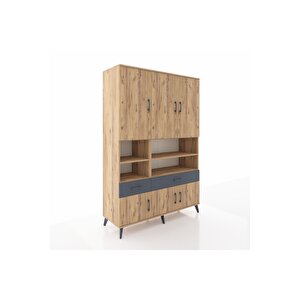 Hyperion Dolap 8 Raflı 2 Çekmeceli 6 Kapaklı 132x44x195 Çam-çam/antrasit