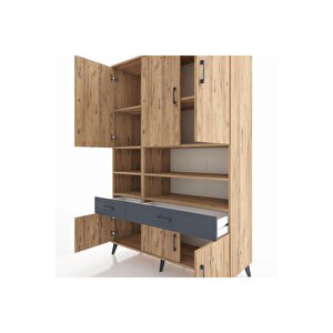 Hyperion Dolap 8 Raflı 2 Çekmeceli 6 Kapaklı 132x44x195 Çam-çam/antrasit