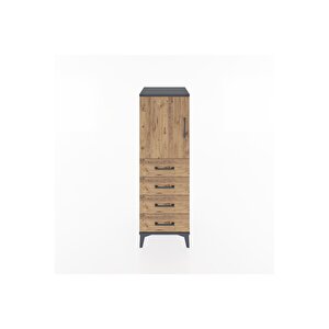 Hyperion Dolap 2 Raflı 4 Çekmeceli Tek Kapaklı 44x44x134 Antrasit-çam