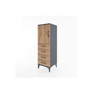 Hyperion Dolap 2 Raflı 4 Çekmeceli Tek Kapaklı 44x44x134 Antrasit-çam